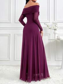 Modelyn Women's Elegant Solid Color Off Shoulder Dress, Autumn Long Evening Dresses