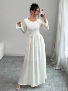 Elenzga Vestido de cóctel elegante de color albaricoque para mujer, para fiesta, boda, vestido de alto nivel con mezcla de encaje, espalda abierta, de seda y satén, corte evasé