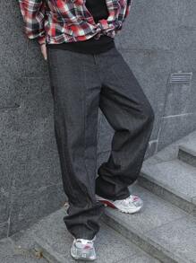 Manfinity EMRG Plus Size Men's Casual Simple Denim Jeans - Black - View 1