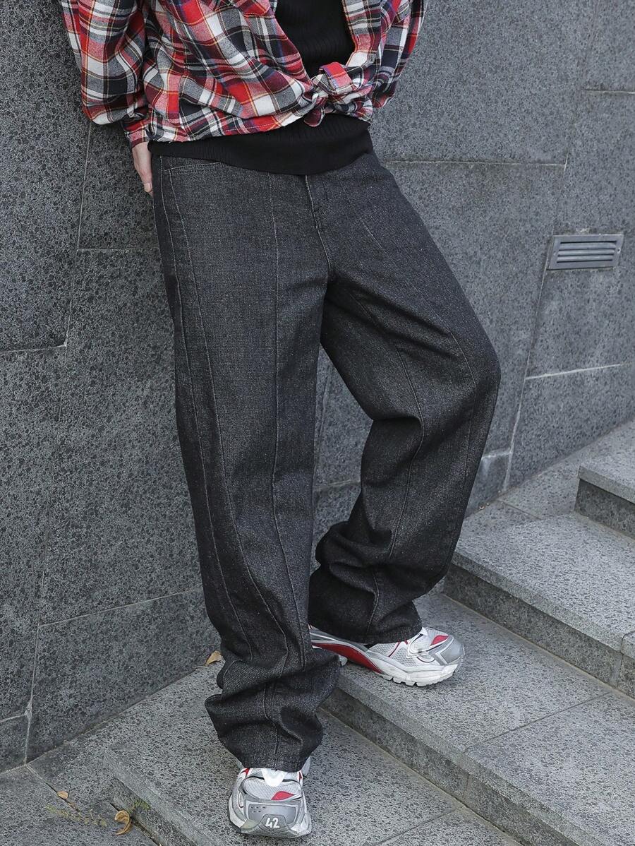 Manfinity EMRG Plus Size Men's Casual Simple Denim Jeans - Black - View 1