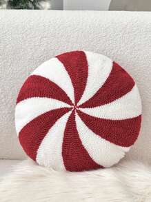 1 Stück Weihnachtsdeko Zierkissen, Zuckerstange, rund, Atmosphärendekoration, geeignet für Wohnzimmer Sofa, Schlafzimmer Bettnähe Dekoration - Rot-Weiß - Übersicht 3