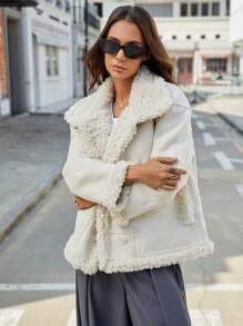 Aveloria Affinna Vintage High-End Double-Faced Sherpa Jacket, Thicken Fleece Padded Women Streetwear, Autumn/Winter Fall Cloth For Women