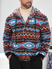 Manfinity Homme Men's Plush  Hooded Jacket, Casual Daily Comfortable Warm Outerwear - Multicolor - View 1