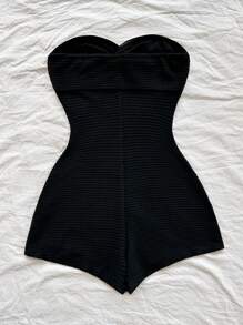 Soleia 休闲性感拼色条纹抹胸连体裤 - 黑色 - 查看 2