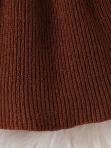 SHEIN Vintaside Kids Vestido de punto de cuello alto de punto cable sólido informal para niña, otoño/invierno - Marrón Chocolate - Ver 6