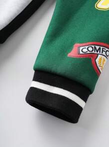 SHEIN Jaqueta de beisebol esportiva com estampa de blocos de cores para meninos pré-adolescentes