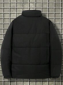 Manfinity Homme Abrigo acolchado casual con cremallera de manga larga y unicolor, talla grande para hombre, invierno