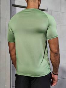 Manfinity Fitness Áo thun thể thao tay ngắn in chữ lưới thường ngày phong cách bạn trai dành cho nam, mùa hè - màu xanh lá - Xem 2