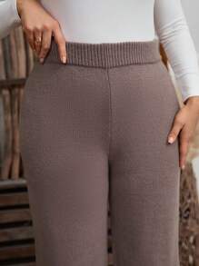 SHEIN LUNE Quần ống rộng lưng thun dệt kim màu khối cỡ lớn cho nữ, quần ống đứng thiết kế đơn giản cho mùa thu/đông - Nhiều màu - Xem 6