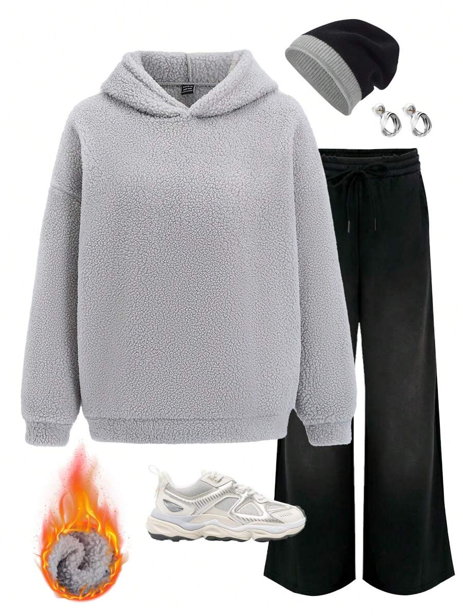 SHEIN Unity 双面羊毛超大连帽衫