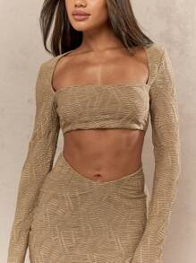 MISSGUIDED 纹理弹力迷你连衣裙，长袖，方形领口，镂空设计，褶皱侧面细节，俱乐部派对晚礼服