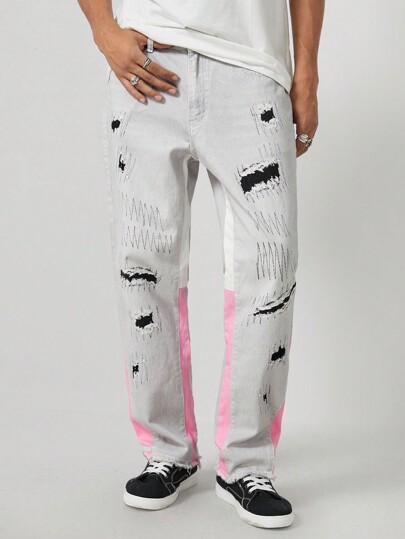 Street Life جينز للرجال بقصة فضفاضة متماسكة ذو للجيوب بتدرجات لونية عصرية