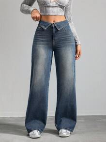 SHEIN Tall Women's Jeans Casual Fit Straight Trousers Blue Women's Loose Jeans Tall Women Pants Low Rise Baggy Jeans, Fall Women Clothes