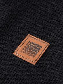 Manfinity Homme 2pcs Men's Autumn Letter Print Half-Placket Raglan Sleeve Sweatshirt & Sweatpants Casual Set - Black - View 5