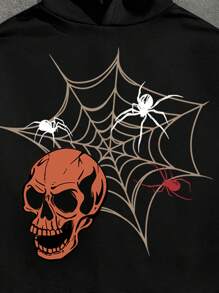 Manfinity NXTstreet Men Spider & Skull Graphic Hooded Sweatshirt, Casual Autumn/Winter Going Out Long Sleeve Hoodie, For Friends, Husband, Boyfriend Gifts - Black - View 3