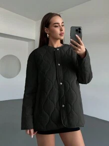 Aloruh Damska pikowana kurtka parka w kratę, luźny oversize'owy zielony kontrastowy płaszcz ocieplany, ciepły na jesień/zimę