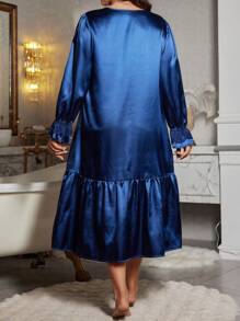 Plus Size Long Palace Style Ruffled Lace Trim Faux Silk Dress