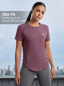 In My Nature 女士时尚简约纯色剪裁下摆户外T恤徒步旅行女装 - 紫丁香色 - 查看 3