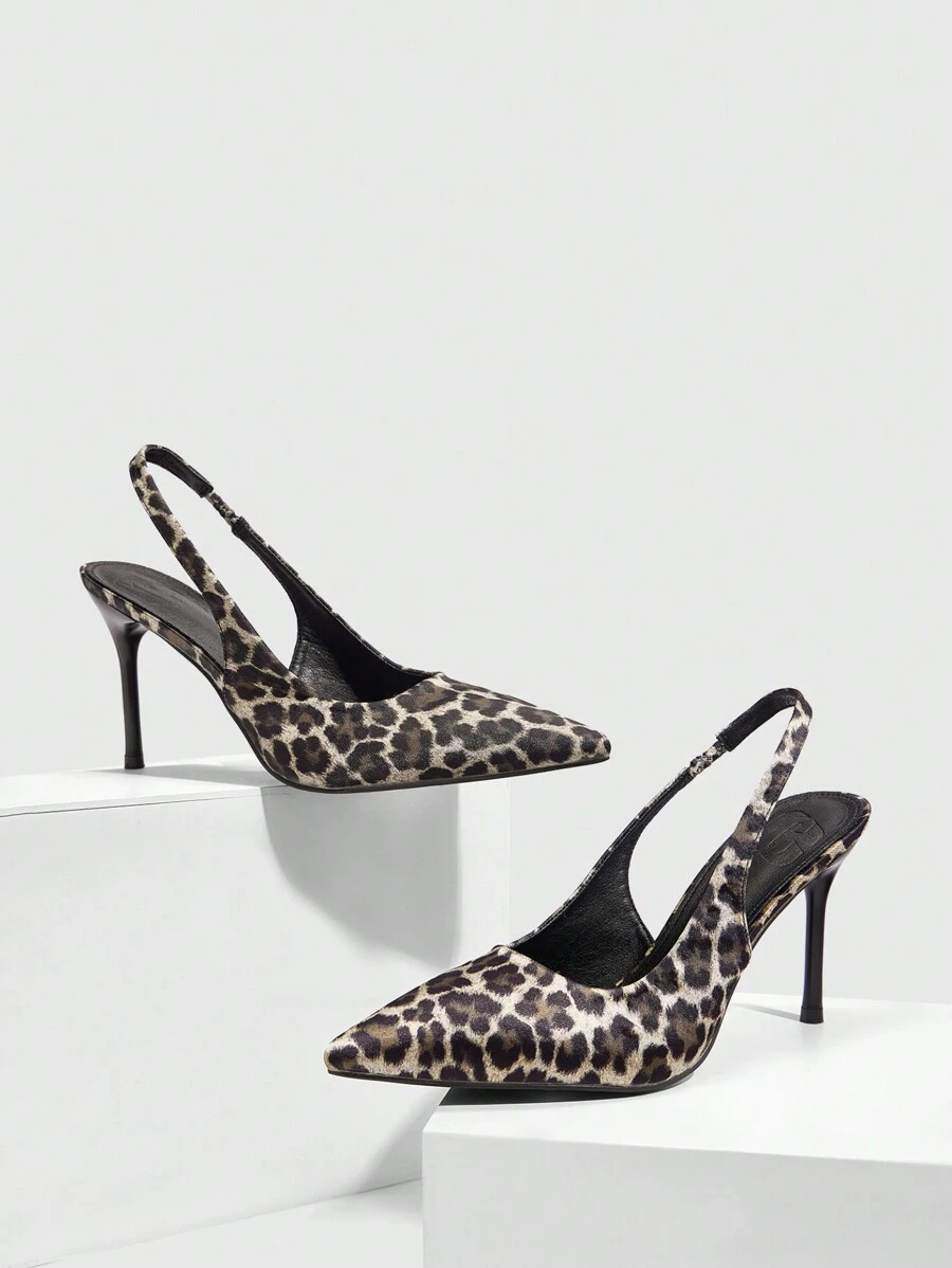 CUCCOO SZL Pointed Toe High Heel Leopard Print Fabric Material Fashionable Minimalist Everyday & Party Elastic Band Ladies High Heels For Christmas And New Year Holiday Vibe Fall And Winter