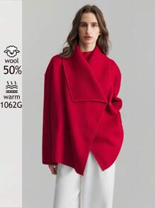 Ontre 2025 New Spring Women's 50% Wool Blend Double-Sided Woolen Jacket, Short & Elegant Red Outerwear