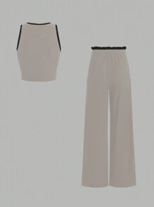 GlowEve 2 件套撞色圆领背心 + 打结长裤休闲装