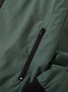 Manfinity Roghcode 1 pieza Chaqueta con cremallera y cuello para hombre con forro a cuadros - Verde - Ver 5