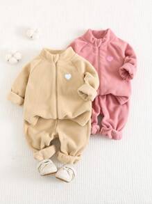 Cozy Pixies 4 件套女婴柔软羊毛圆领毛衣夹克和裤子套装，秋冬休闲装，秋季服装 - 彩色 - 查看 3