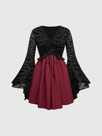 Goth Vestido con diseño en capas y bajo en línea A para mujer en estilo gótico