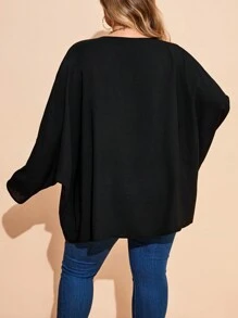 SHEIN CURVE+ Blusa de cuello redondo de unicolor con mangas tipo murciélago anchas para mujer de talla grande, otoño/invierno