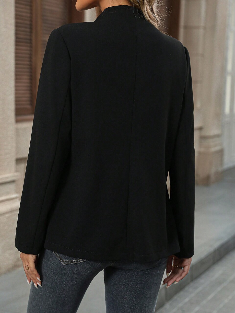 Women Solid Color Long Sleeve Zip-Up Collared Elegant Jacket, Autumn Blazer Women Black Blazer
