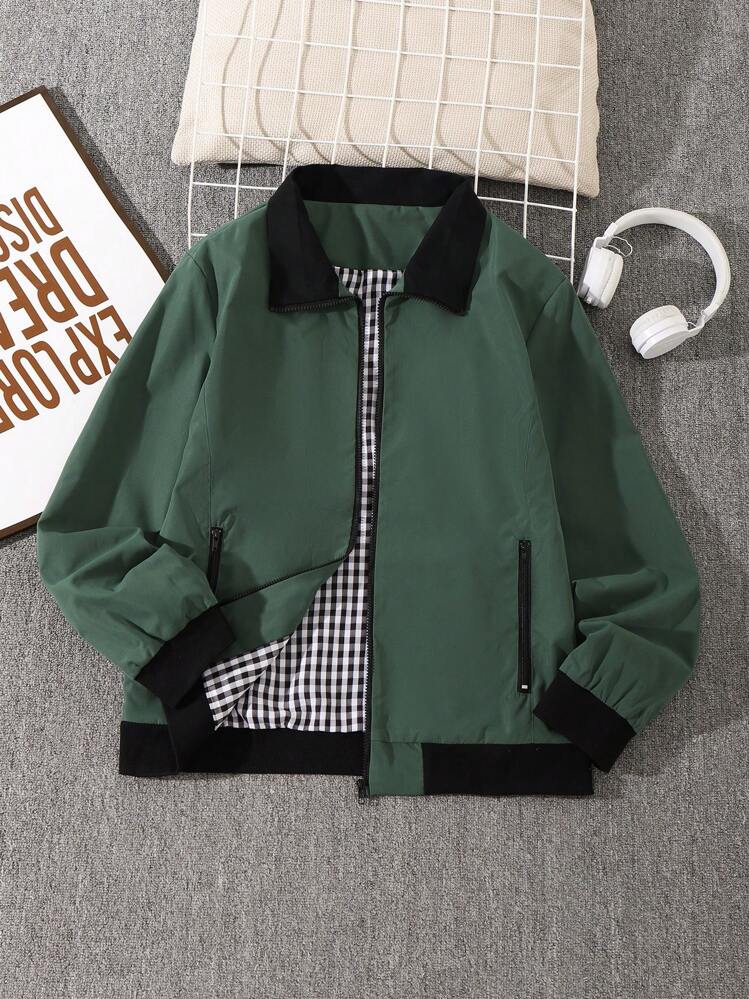 Manfinity Homme 1pc Men's Collared Zip-Up Jacket With