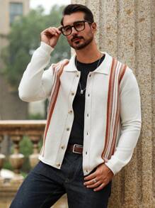 Manfinity CityGents Áo khoác cardigan sọc khối màu thường ngày cho nam, Áo khoác cardigan sọc khối màu thường ngày mùa thu/đông, Quà tặng cho chồng, bạn trai - Nhiều màu - Xem 5