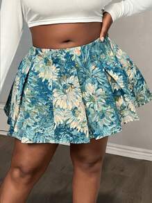 Slaydiva Falda mini tipo A, linda y elegante, para fiesta, calle y uso casual, de tela jacquard plisada y con estampado floral, tallas grandes para mujer, primavera/verano