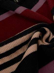 SHEIN LUNE 大码拼色条纹印花休闲百搭针织长袖开衫，适合冬季 - 彩色 - 查看 3