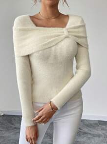 Calvaya Women Solid Color Long Sleeve Simple Knitted Sweater, Casual For Everyday Wear