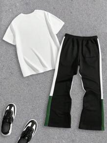 Manfinity VCAY Men's Letter & Skeleton Graphic Round Neck Short Sleeve T-Shirt And Drawstring Waist Pants 2 Pieces Casual Suit - Green - View 2
