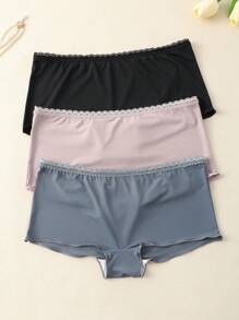 3条装少女撞色蕾丝荷叶边休闲平角短裤 - 彩色 - 查看 3