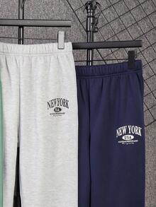 SHEIN 3 件套休闲宽松舒适运动美式字母印花针织运动裤套装，适合青少年上学、户外活动，也可作为礼物，适合秋冬季 - 藏蓝色 - 查看 6