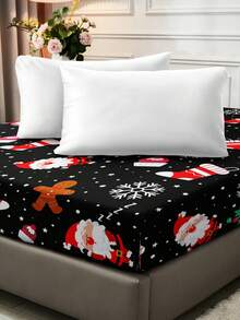 1 tấm ga trải giường in kỹ thuật số theo chủ đề ông già Noel thoáng khí và thoải mái, đế màu đen, thích hợp làm quà tặng ngày lễ, trang trí nhà cửa, phòng ngủ, mọi mùa - màu đen - Xem 6