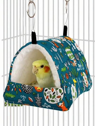 1 Pieza Saco de dormir triangular de felpa con cobertura completa y estampado de dibujos animados para loros, hámsteres, pájaros pequeños en otoño e invierno