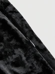 ROMWE Goth Women's Retro Glamorous Diamond Velour Splice Lace Trim Mermaid Hem Skirt, Palace Style - Black - View 4