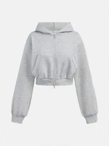 SHEIN Girlism Teen Girl Gray Hooded Two-Piece Set, Double-Zipper Jacket With Straight-Leg Loose Pants, Collegiate Style Set, Suitable For Back To School, Street Wear