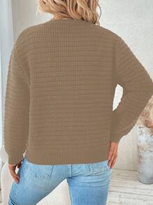 Franclia Plus Size Solid Color Button Front Long Sleeve Pocket Simple Casual Sweater