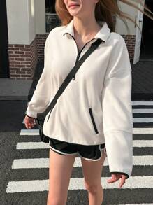 INAWLY Women Casual Color Block Trim Half Zipper Hoodie Sweatshirt, Autumn Pullover Fall Outfit