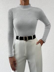 SHEIN Cottnline Sweter z dzianiny ze ściągaczem imitującym dekolt - Jasnoszary - Zobacz 3