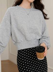 DAZY 1pc Women's Solid Color Loose Crew Neck Long Sleeve Sweatshirt, Casual For Everyday Wear