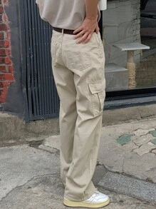 DAZY Quần dài ống rộng dáng rộng màu trơn đơn sắc cho nam Quần chạy bộ nam - Màu be - Xem 4