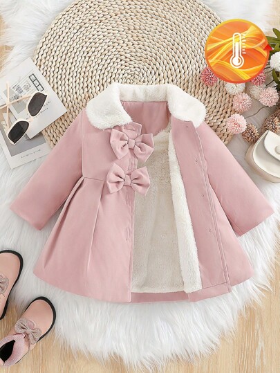 SHEIN Vintaside Kids Cappotto a trench per neonate con colletto morbido e decorato con fiocco, adatto per autunno/inverno