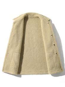 Manfinity Homme Men's Western Cowboy Style Autumn And Winter Warmth Khaki Suede Medium-Length Turn-Down Collar Button-Front Jacket Coat, Fall And Winter Men Going Out Fashion Warm Long Sleeve Color Block Jacket, For Friends, Husband, Boyfriend Gifts