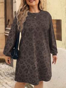 SHEIN LUNE Vestido casual de talla grande con estampado de leopardo y flores, ropa para primavera, otoño e invierno